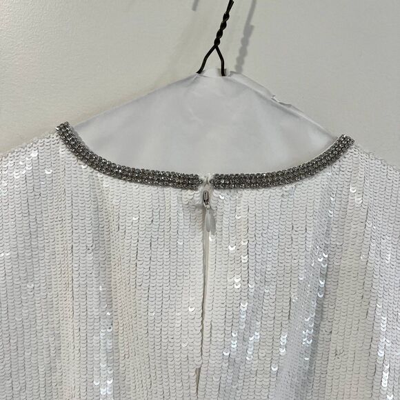 Self-Portrait White Sequin Mini Dress Flower Rhinestone - Picture 10 of 13